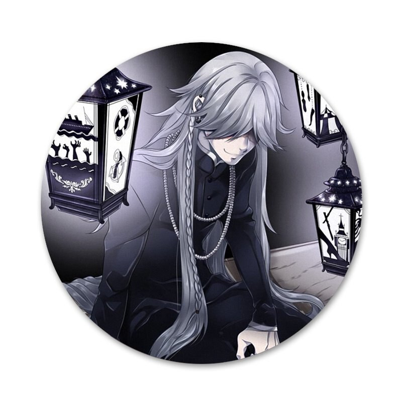 kuroshitsuji juodas liokajus laidotuvas Piktogramos Smeigtukai Ženkliuko puošimas Sagės Metaliniai ženkleliai kuprinės papuošimui 58mm