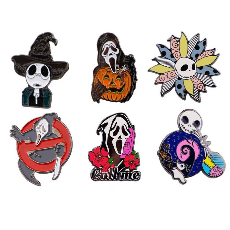 DB913 Skelett dinosauruse emailnõelad Horror Scream Metal Pross Pin Mehed Naiste Moeehted Kingitus Film Seljakott Reväärimärk