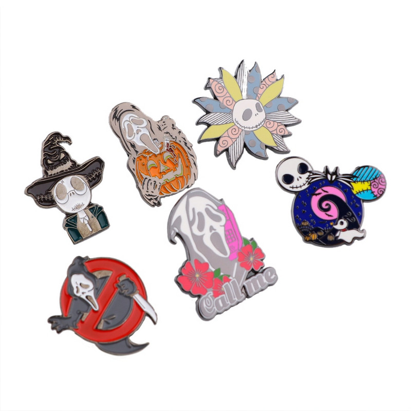 DB913 Skelett dinosauruse emailnõelad Horror Scream Metal Pross Pin Mehed Naiste Moeehted Kingitus Film Seljakott Reväärimärk