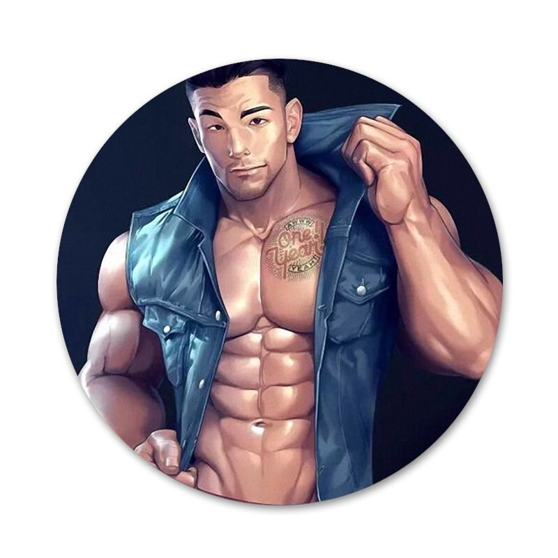 58mm tume koomiks seksikas fitness lihaste meeste ikoonid nööpnõelad märgi kaunistus prossid metallist märgid riiete jaoks seljakoti kaunistus