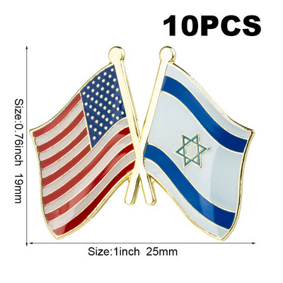 10 bucăți o mulțime de ace de rever ale drapelului din SUA și Israel