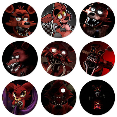 Fnaf βελούδινα Foxy Icons Καρφίτσες Διακοσμητικό σήμα Καρφίτσες Μεταλλικές κονκάρδες για διακόσμηση σακιδίου πλάτης 58mm