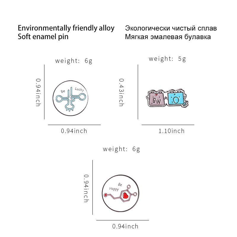 Τύπος χημικού συμβόλου Γεωμετρική μοριακή μοντελοποίηση Καρφίτσες σμάλτου Συλλογές κινούμενων σχεδίων Ins Tide Creative Cartoon