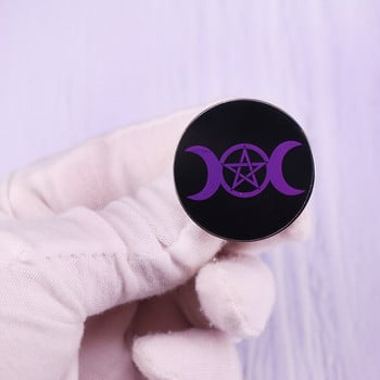 C1908 Triple Moon Goddess Wicca Witch Pentagram Magic Woman Enamel Pin Ревери за раници Брошка за дрехи Бижута