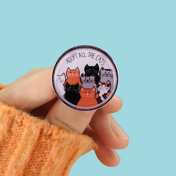 C1555 Adopt All The Cat Cartoon Емайлирани игли за ревери Значки Дамска брошка Забавни модни бижута Сладки неща Раници