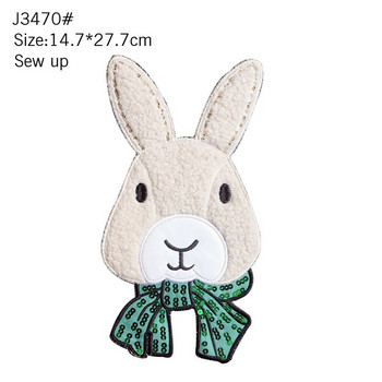 High End Fluff Sequin Embroidery Ironing Cute Cartoon Rabbit Bear Mouse DIY Patch Badge Damaged Decoration Casual T-shirt