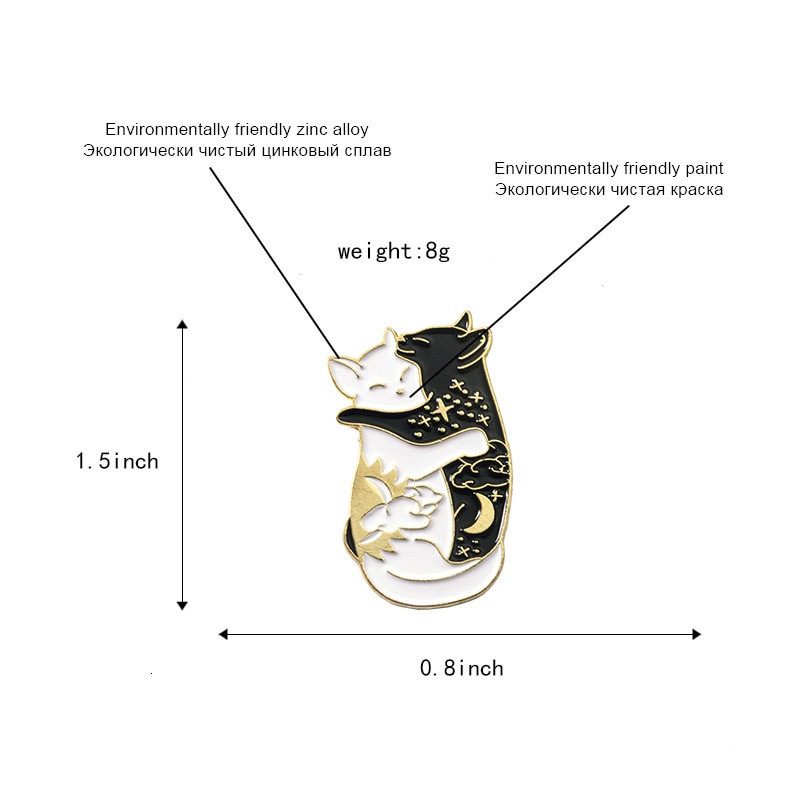 Izuzetan vintage životinjski broš na veliko Yin-Yang Crno-bijeli Mjesec i Sunce Mačka Jelen Emajlirana značka za ruksak Besplatna dostava