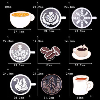 9 τμχ/σετ Vintage φλιτζάνια καφέ με μοτίβο Καρφίτσες μεταλλικές καρφίτσες με πέτο Kawaii Latte Swan Beans Σχέδιο για διακόσμηση ρούχων για σακίδιο πλάτης