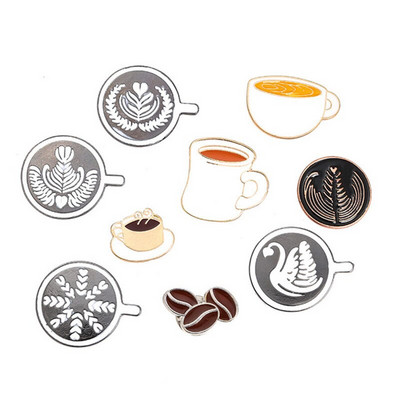 9 τμχ/σετ Vintage φλιτζάνια καφέ με μοτίβο Καρφίτσες μεταλλικές καρφίτσες με πέτο Kawaii Latte Swan Beans Σχέδιο για διακόσμηση ρούχων για σακίδιο πλάτης