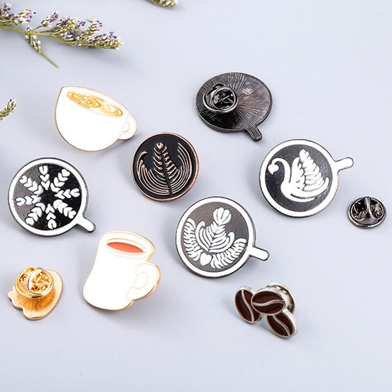 9 τμχ/σετ Vintage φλιτζάνια καφέ με μοτίβο Καρφίτσες μεταλλικές καρφίτσες με πέτο Kawaii Latte Swan Beans Σχέδιο για διακόσμηση ρούχων για σακίδιο πλάτης