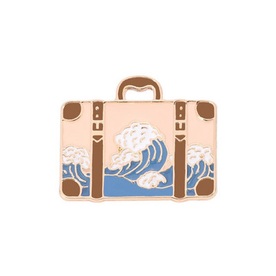 Broșă pentru valiză cu val de vânt japonez și vânt DIY Decorare geantă de buzunar Peisaj Călătorie Insigna comemorativă Pin rotund