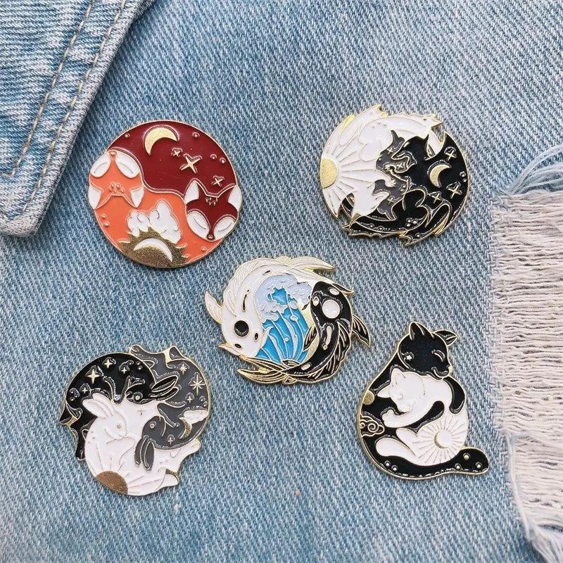 1 tk Loominguline multikas Taiji Mustvalge Looma Pross Karpkala Jänes Rebane Kassi emba märgi kingitus