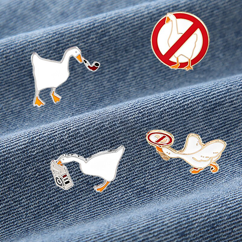 8 бр. Сладка емайлирана бяла гъска игла за ревер Ins Творческа симулационна брошка Untitled Angry Goose с брошки Значки Аксесоари