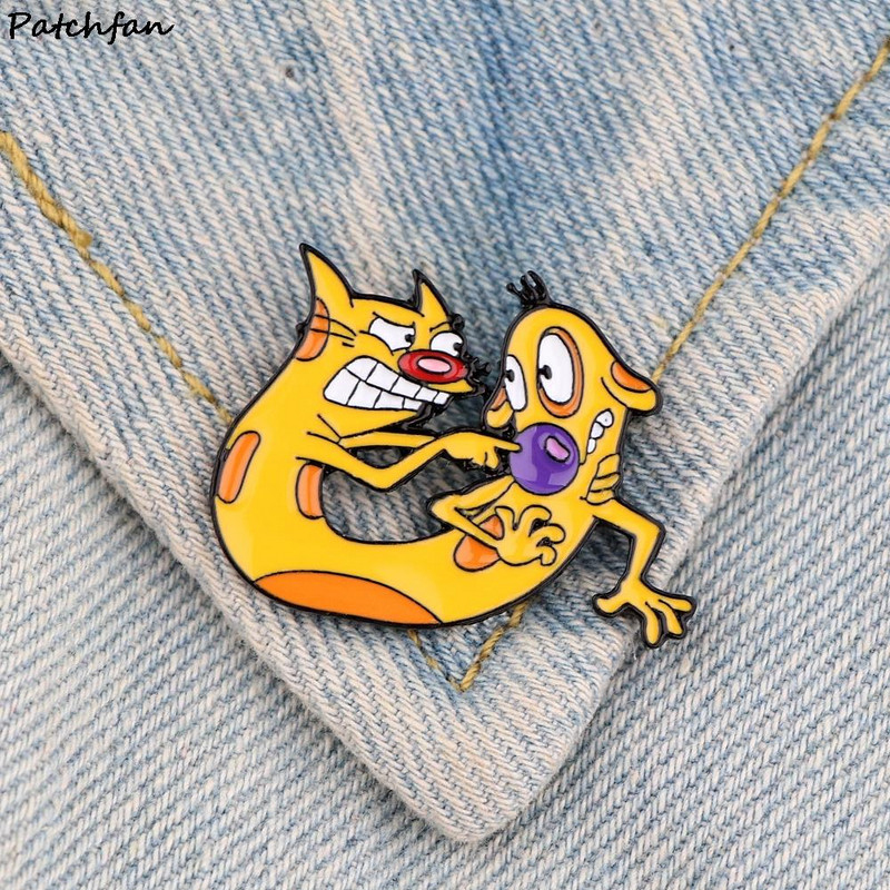 AD755 Patchfan Funny Cat Animals Μεταλλικές καρφίτσες Καρφίτσες από σμάλτο για γυναίκες Ανδρικές καρφίτσες σακίδιο πλάτης καρφίτσα τζιν Καρφίτσα μόδας σκύλου