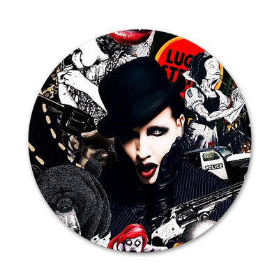 58 mm Marilyn Manson logotipas Piktogramos Smeigtukai Ženkliuko dekoravimas Sagės Metaliniai ženkleliai drabužiams Kuprinės puošimas