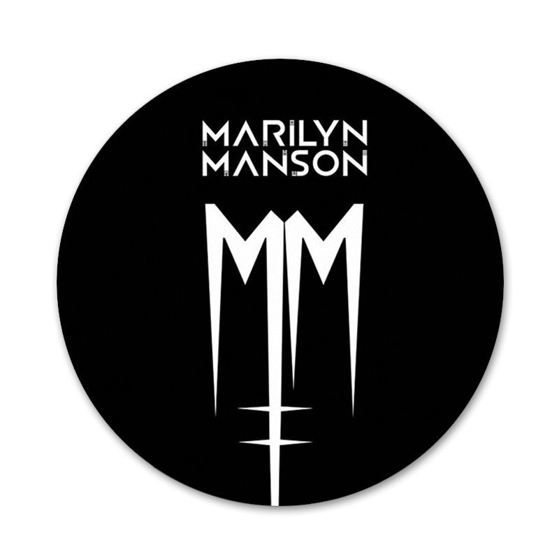 58 mm Marilyn Manson logotipas Piktogramos Smeigtukai Ženkliuko dekoravimas Sagės Metaliniai ženkleliai drabužiams Kuprinės puošimas