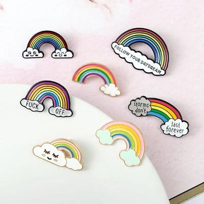 Прекрасни значки Rainbow Cloud Brooch INS Tide Сладки японски персонализирани креативни анимационни игли Фиксирани дрехи Аксесоари за раница