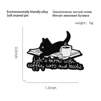 Сладко кафе игли и значки в стил Черна котка Емайлирана игла Kawaii Брошки Дънкова яка Значка за яка на риза Подарък за приятели