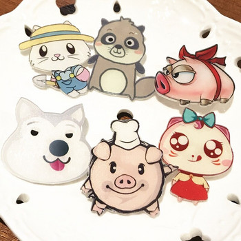 6 ΤΕΜ ακρυλικά σήματα κινουμένων σχεδίων Pig Dog Panda Icon Καρφίτσες Υπέροχες καρφίτσες για παιδιά Δώρα Διακόσμηση σε σακίδιο πλάτης Ρούχα Κασκόλ