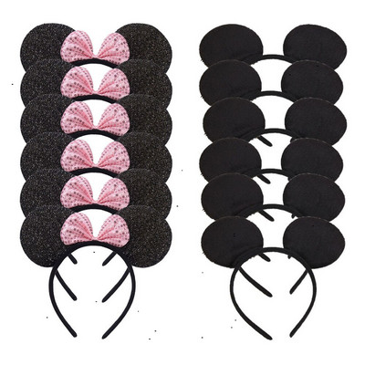 12 τμχ Mouse Ears Headband Γυναικεία κεφαλόδεσμος φεστιβάλ Μαύρη παγιέτα ροζ αποκριάτικο δώρο για πάρτι γενεθλίων Παιδική μαμά αξεσουάρ μαλλιών