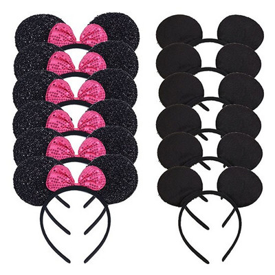 12gab. Peļu ausis Sieviešu galvas saite festivālam, melna vizulis, rozā Halloween dzimšanas dienas ballīte, dāvana bērnam mammai matu aksesuāri