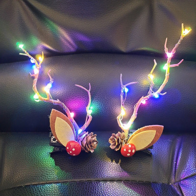 Жени Момиче Light Blink Щипка за коса Коледа Antler Elk Ear Horn Party Birthday Fairy Head Wear Glow Deer LED Navidad Decoracion