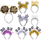 Laimīgu Jaunā gada rotājums 2023. Pieaugušo bērnu galvas saite, Jaungada ballītes fotorekvizīti Ziemassvētku Jaungada ballītei