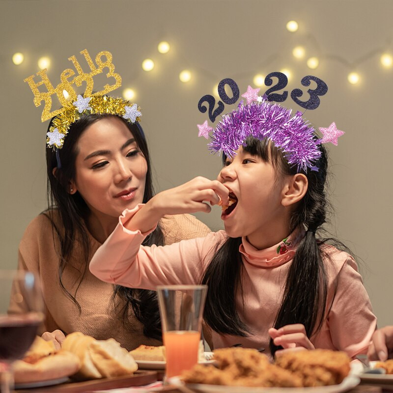 Laimīgu Jaunā gada rotājums 2023. Pieaugušo bērnu galvas saite, Jaungada ballītes fotorekvizīti Ziemassvētku Jaungada ballītei