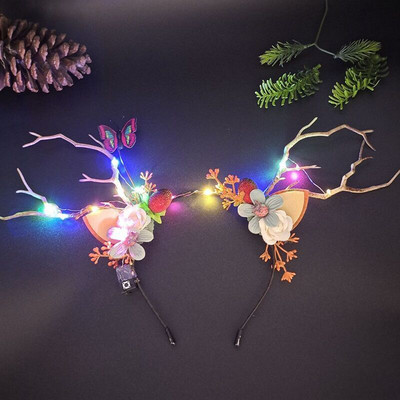 Светеща лента за глава от лосови рога Коледен концерт Горски клон Еленово ухо Шапка Аксесоари за коса Реквизит за снимки на сценично шоу