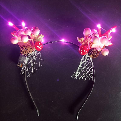 Светеща лента за глава от лосови рога Коледен концерт Горски клон Еленово ухо Шапка Аксесоари за коса Реквизит за снимки на сценично шоу