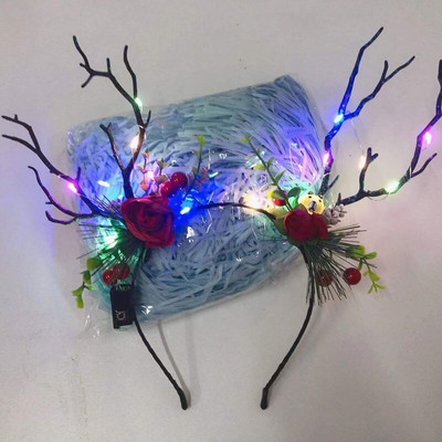 Светеща лента за глава от лосови рога Коледен концерт Горски клон Еленово ухо Шапка Аксесоари за коса Реквизит за снимки на сценично шоу