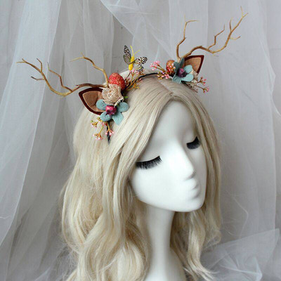 Elk Antler Headband Forest Branch Deer Ear Christmas Party Headwear Αξεσουάρ για τα μαλλιά Πασχαλινή σκηνή Εμφάνιση φωτογραφιών για παιδιά ενήλικες