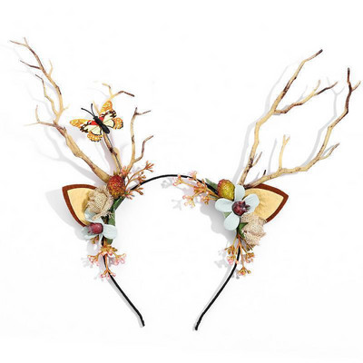 Elk Antler Headband Forest Branch Deer Ear Christmas Party Headwear Αξεσουάρ για τα μαλλιά Πασχαλινή σκηνή Εμφάνιση φωτογραφιών για παιδιά ενήλικες