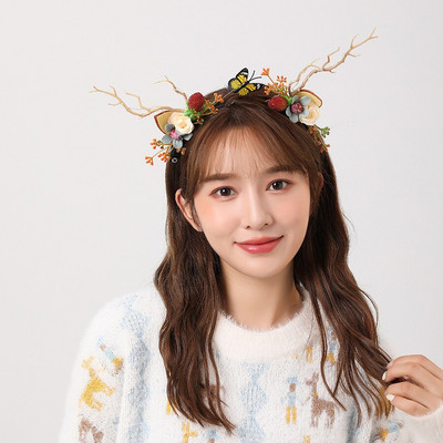 Elk Antler Headband Forest Branch Deer Ear Christmas Party Headwear Αξεσουάρ για τα μαλλιά Πασχαλινή σκηνή Εμφάνιση φωτογραφιών για παιδιά ενήλικες