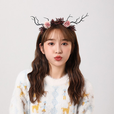 Elk Antler Headband Forest Branch Deer Ear Christmas Party Headwear Αξεσουάρ για τα μαλλιά Πασχαλινή σκηνή Εμφάνιση φωτογραφιών για παιδιά ενήλικες