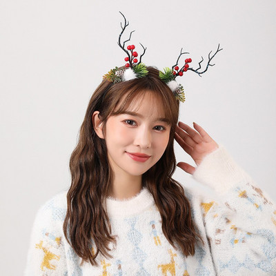 Elk Antler Headband Forest Branch Deer Ear Christmas Party Headwear Αξεσουάρ για τα μαλλιά Πασχαλινή σκηνή Εμφάνιση φωτογραφιών για παιδιά ενήλικες