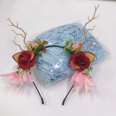 Elk Antler Headband Forest Branch Deer Ear Christmas Party Headwear Αξεσουάρ για τα μαλλιά Πασχαλινή σκηνή Εμφάνιση φωτογραφιών για παιδιά ενήλικες