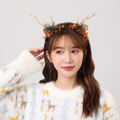 Elk Antler Headband Forest Branch Deer Ear Christmas Party Headwear Αξεσουάρ για τα μαλλιά Πασχαλινή σκηνή Εμφάνιση φωτογραφιών για παιδιά ενήλικες