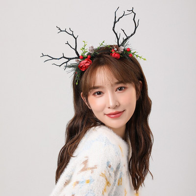 Elk Antler Headband Forest Branch Deer Ear Christmas Party Headwear Αξεσουάρ για τα μαλλιά Πασχαλινή σκηνή Εμφάνιση φωτογραφιών για παιδιά ενήλικες