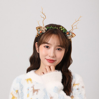 Elk Antler Headband Forest Branch Deer Ear Christmas Party Headwear Αξεσουάρ για τα μαλλιά Πασχαλινή σκηνή Εμφάνιση φωτογραφιών για παιδιά ενήλικες