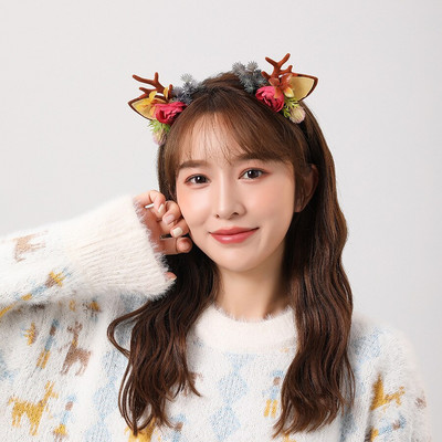 Elk Antler Headband Forest Branch Deer Ear Christmas Party Headwear Αξεσουάρ για τα μαλλιά Πασχαλινή σκηνή Εμφάνιση φωτογραφιών για παιδιά ενήλικες