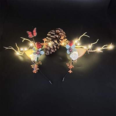 Elk Antler Headband Forest Branch Deer Ear Christmas Party Headwear Αξεσουάρ για τα μαλλιά Πασχαλινή σκηνή Εμφάνιση φωτογραφιών για παιδιά ενήλικες