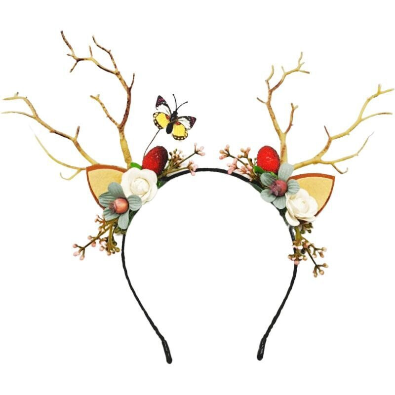 Elk Antler Headband Forest Branch Deer Ear Christmas Party Headwear Αξεσουάρ για τα μαλλιά Πασχαλινή σκηνή Εμφάνιση φωτογραφιών για παιδιά ενήλικες