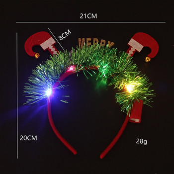LED светлина Коледна лента за глава Фолио сърма Снежинка Топка Елфически крака Новогодишни аксесоари за коса за момичета Коледна лента за глава Светлина