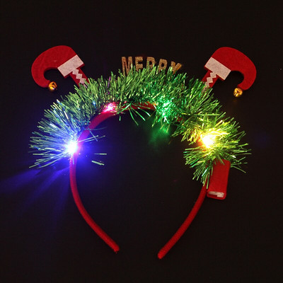 Φωτιστικό LED Χριστουγεννιάτικο αλουμινόχαρτο χριστουγεννιάτικο νιφάδα χιονιού μπάλα ξωτικά πόδια Πρωτοχρονιάτικα αξεσουάρ μαλλιών για κορίτσια Χριστουγεννιάτικο φως κεφαλής