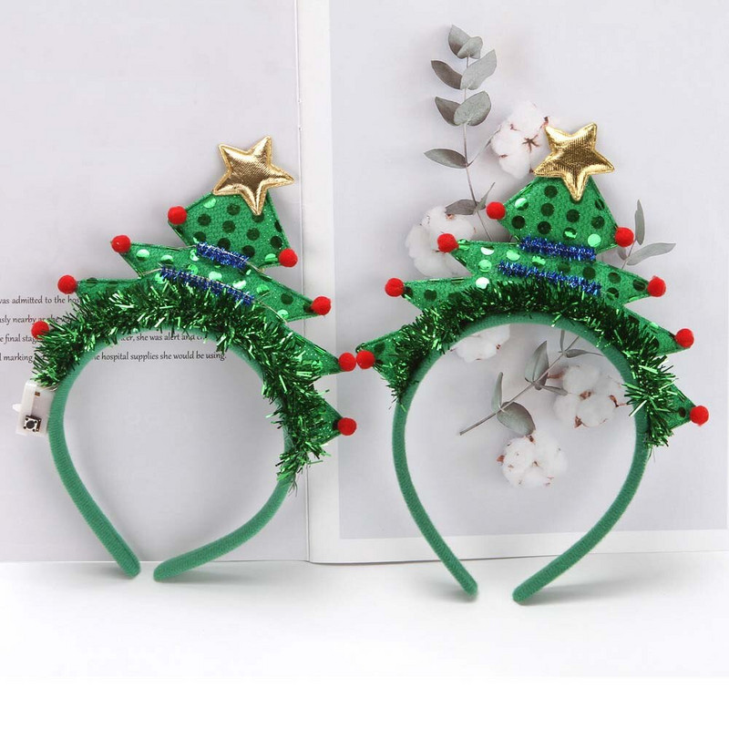 Ενήλικες Παιδιά που αναβοσβήνουν Πράσινο Δέντρο Κεφαλόδεσμο LED Light Up Star Snowflake Hair Band Δώρο Πρωτοχρονιάτικο Χριστουγεννιάτικο Navidad Διακόσμηση 2023