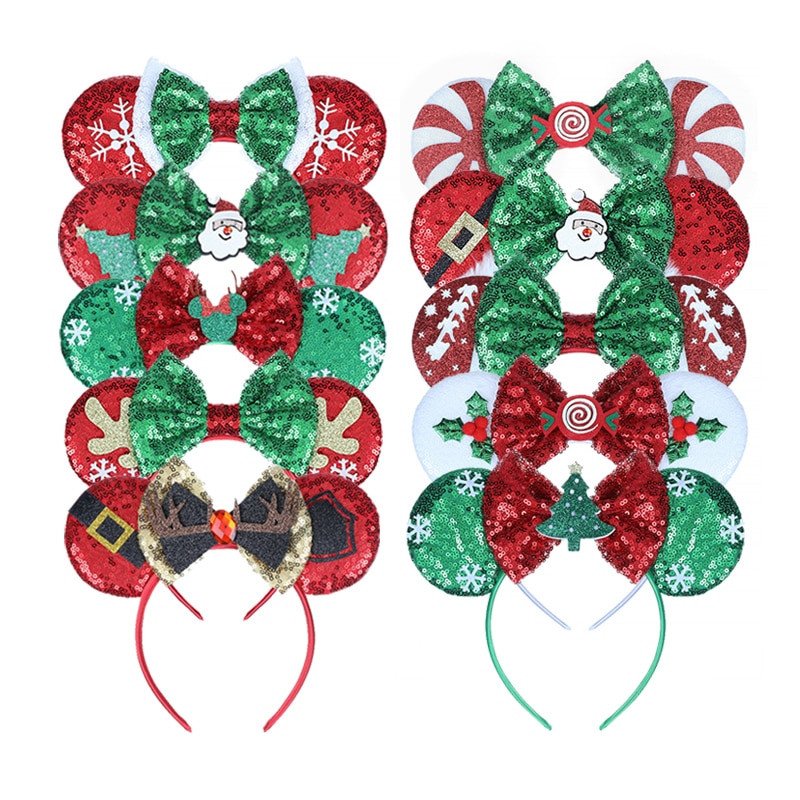 Bentite cu urechi de șoricel Bentita de Crăciun pentru fete, cu paiete, pentru copii, pentru Halloween, pentru cap, accesorii pentru păr, Cadouri pentru petrecere, cosplay