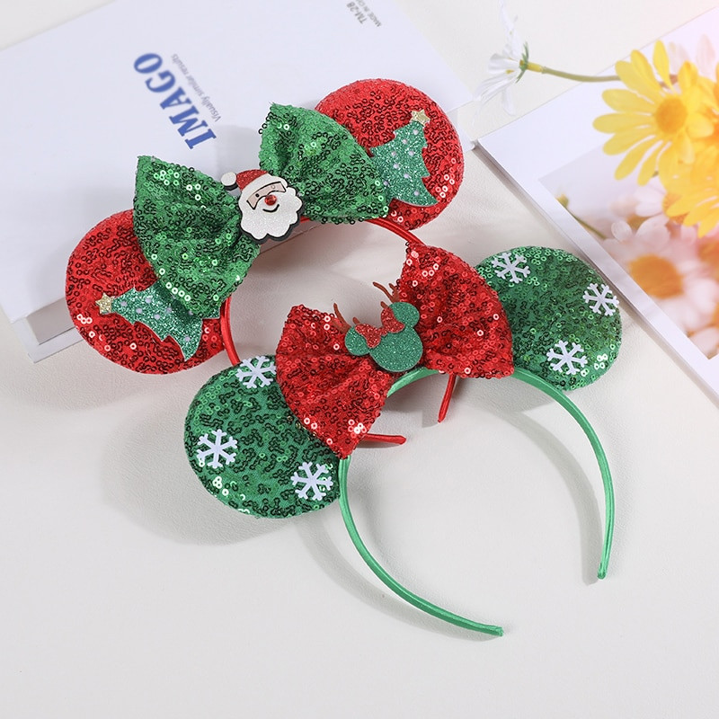 Bentite cu urechi de șoricel Bentita de Crăciun pentru fete, cu paiete, pentru copii, pentru Halloween, pentru cap, accesorii pentru păr, Cadouri pentru petrecere, cosplay