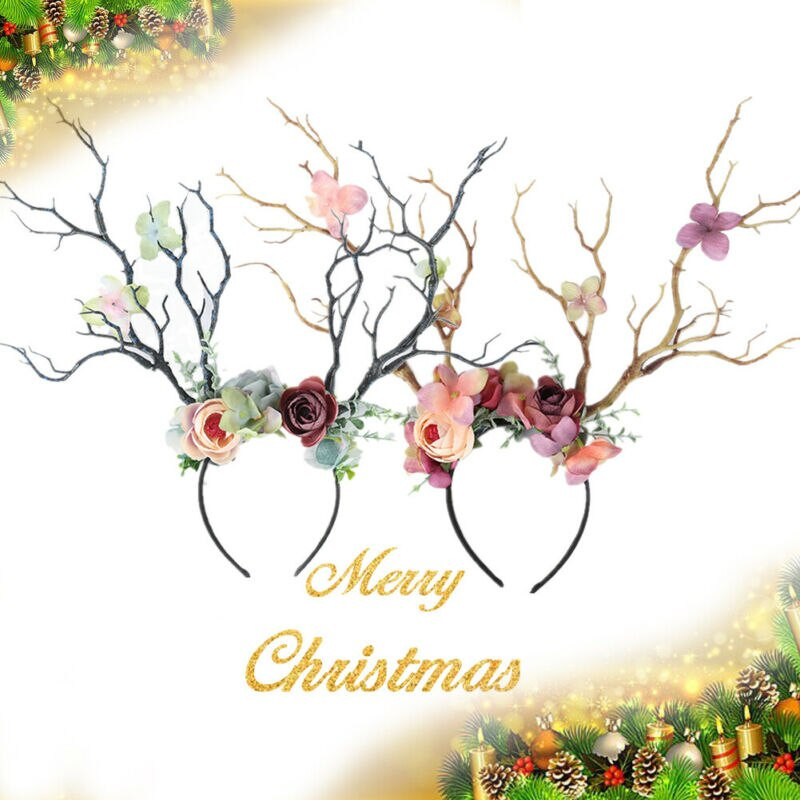 Božićna traka za glavu Jeleni Rogovi Bajka Cvijet Grana Retro Obruč za kosu Kruna Rekviziti za festivalsku zabavu Božićni kostim