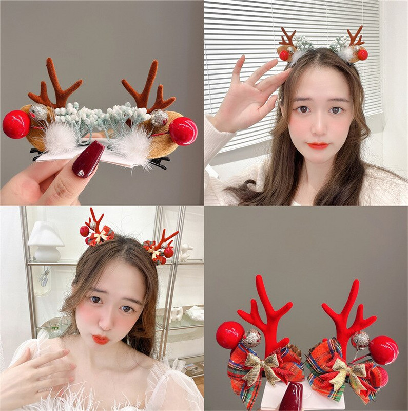 2022. Novi božićni dodaci za kosu Djevojčica Slatka gumica za kosu s jelenjim rogovima Štipaljka za kosu Dječja kopča za kosu Dodaci za božićnu zabavu Gif